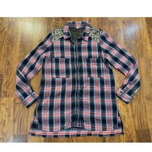 Free People Red and Black Plaid Button Down Shirt